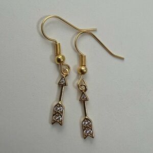 NEW Handmade Gold Arrow Drop Earrings with Clear Stones - Women Jewelry